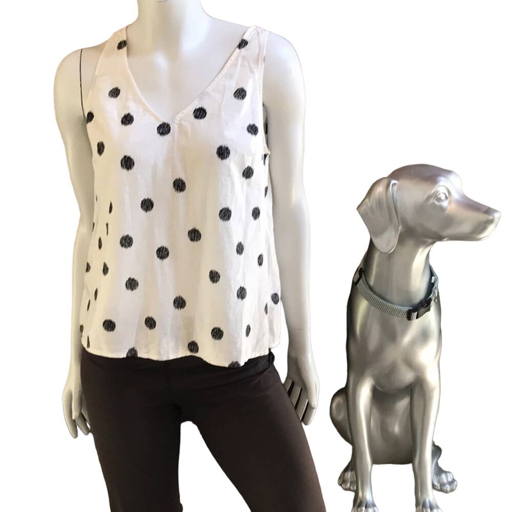 NEW A New Day Cotton Linen Polka Dot Sheer White Black Tank Women's Size M